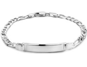 House Collection Engraving Bracelet Silver Figaro Plate 6.0 mm 19 cm