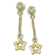 JWLS4U JE007G Earrings Star Open silver gold colored