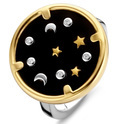 TI SENTO-Milano 12245BO Ring Moon and Stars silver gold and silver colored black