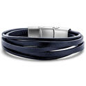 Frank 1967 7FB-0511 Men's Bracelet - Leather - Multiple Strands - Dark Blue - 21 cm - Silver