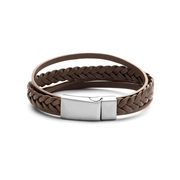 Bracelet leather-steel 12 mm brown 20 cm