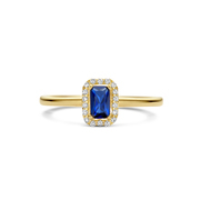 Ring Halo Yellow Gold Synth. sapphire-zirconia blue-white 7.5 mm