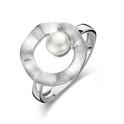 Ring Pearl Scratched silver freshwater pearl white 15 mm