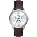 Fossil FS5905 Watch Neutra Minimalist Moon phase steel-leather silver-brown 42 mm