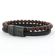 JOSH 09279-BRA-VB-BL Bracelet Vintage Black beads-leather brown-black