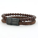 JOSH 09279-BRA-VB-BR Bracelet Vintage Black beads-leather brown-black