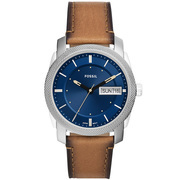 Fossil FS5920 Watch Machine steel-leather silver-blue-brown 42 mm