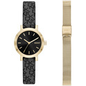 DKNY NY6616SET Watch Gift Set Soho steel-leather gold-coloured-black (+ steel watch strap) 28 mm
