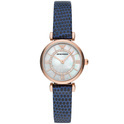 Emporio Armani AR11468 Watch Gianni T-Bar steel-leather rose colored-blue 28 mm