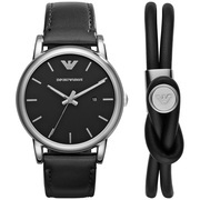 Emporio Armani AR80059 Gift Set Luigi Watch + Bracelet steel-leather silver-coloured-black 41 mm