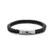 Bracelet Leather-steel black-silver 10 mm