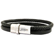 JOSH 09177-BRA-S-BL Bracelet leather-steel black-silver colored 13 mm