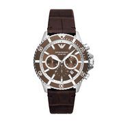 Emporio Armani AR11486 Watch Diver Chrono steel-leather silver-brown 43 mm