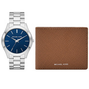 Michael Kors MK1060SET Giftset Watch + Wallet Slim Runway steel silver-blue 44 mm