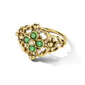 Ring Filigree Flowers yellow gold-pearl-emerald 0.12ct H Si green-white