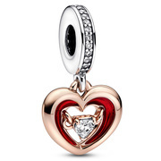 Pandora 782450C01 Two-Tone Radiant Heart Charm Silver-Zirconia enamel rose and silver-white-red