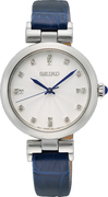 Seiko SRZ545P1 Leather silver-blue watch, Cabochon crown 30 mm