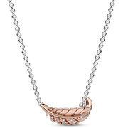 Pandora 382575C01-45 Necklace Two-Tone Floating Curved Feather