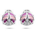 Stud earrings Ladybug silver-enamel-zirconia pink-purple-white 6 x 6.5 mm