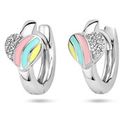 Pop earrings Heart silver-zirconia enamel white-pink-blue-yellow 8 x 11 mm