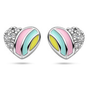 Stud earrings Heart silver-enamel-zirconia pink-blue-yellow-white 6 x 5.5 mm