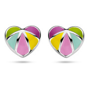 Ear studs Heart silver-enamel multi-colored 5 x 5.5 mm