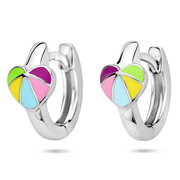 Pop earrings Heart silver-enamel multi-colored 5.5 x 11 mm
